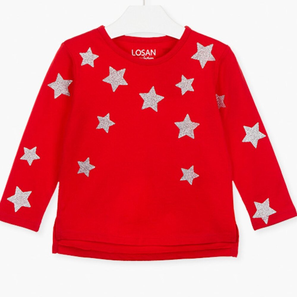 Kids Red Long Sleeve Star Tee